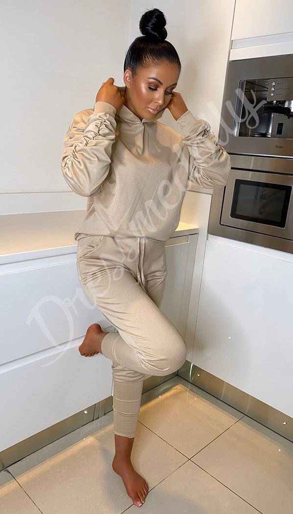 Ponti Hooded Ruche Sleeved Lounge Wear Tracksuit - Dressmedolly