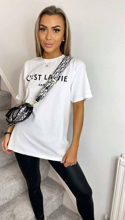 "C'est La Vie" Oversized Short Sleeved T-shirt - Dressmedolly