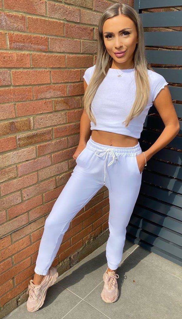 White String Cuffed Jogger - Dressmedolly