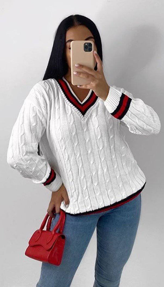 V-Neck Knitted Cricket Jumper - Dressmedolly