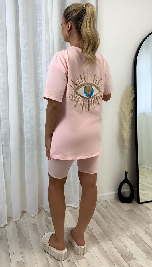 Gold Graphic Eye Cycling Two Piece Set - Dressmedolly