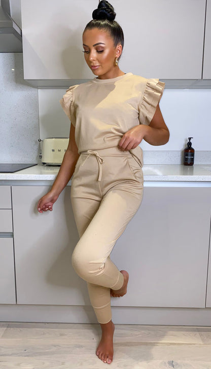 The Frill Sleeve Vest Lounge Wear Two Piece Tracksuit - Dressmedolly
