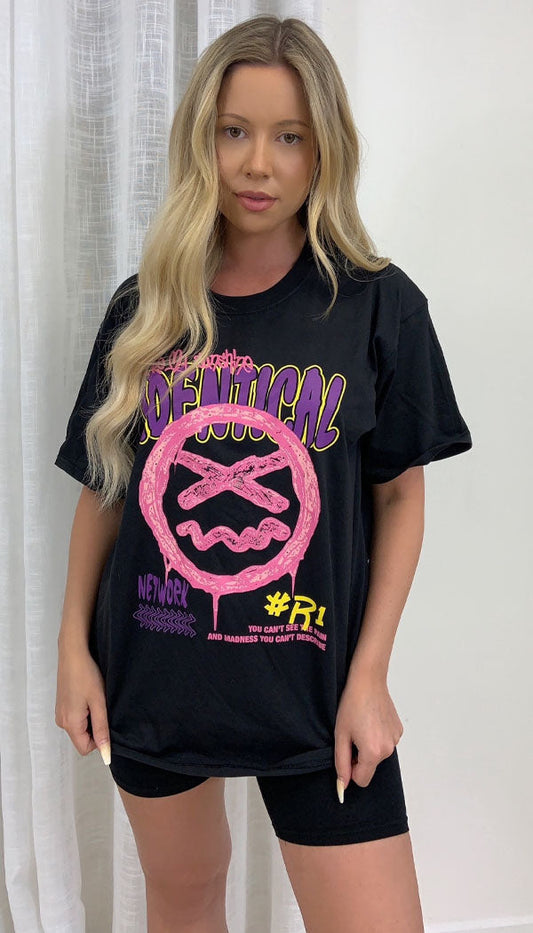 Identical Graphic Oversized Slogan Tshirt Top - Dressmedolly