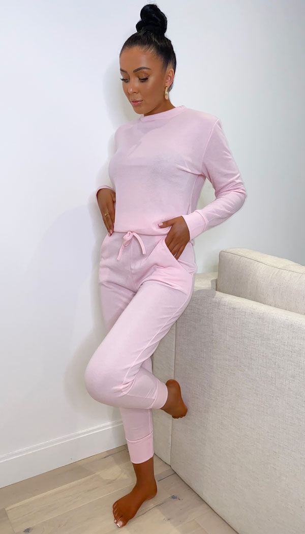 Long Sleeved Plain Lounge Wear Two Piece - Dressmedolly