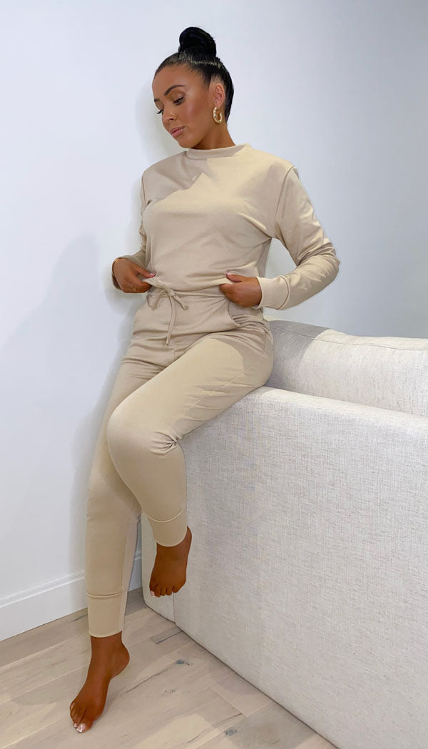 Long Sleeved Plain Lounge Wear Two Piece - Dressmedolly