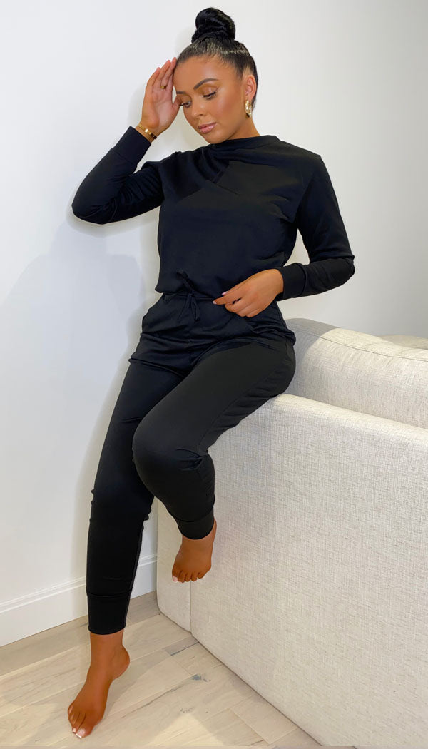 Long Sleeved Plain Lounge Wear Two Piece - Dressmedolly
