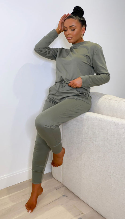 Long Sleeved Plain Lounge Wear Two Piece - Dressmedolly