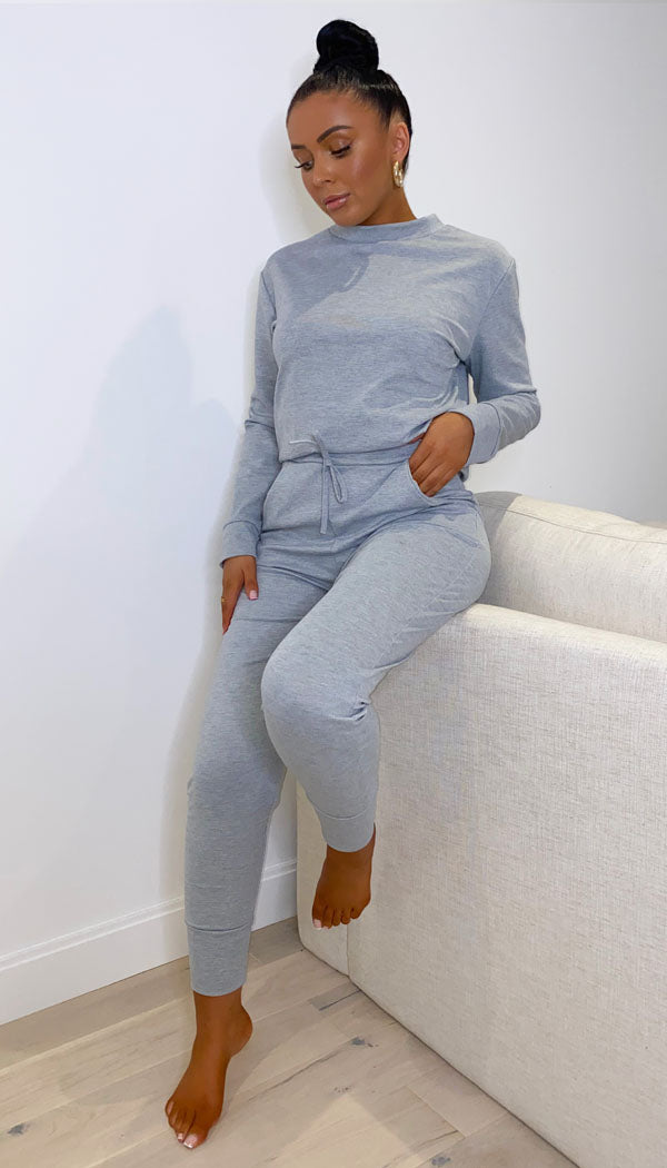 Long Sleeved Plain Lounge Wear Two Piece - Dressmedolly