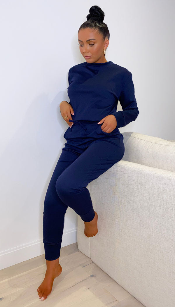 Long Sleeved Plain Lounge Wear Two Piece - Dressmedolly