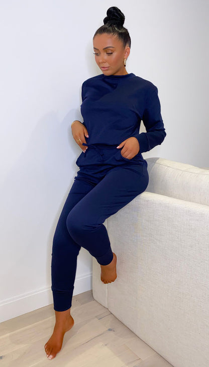 Long Sleeved Plain Lounge Wear Two Piece - Dressmedolly