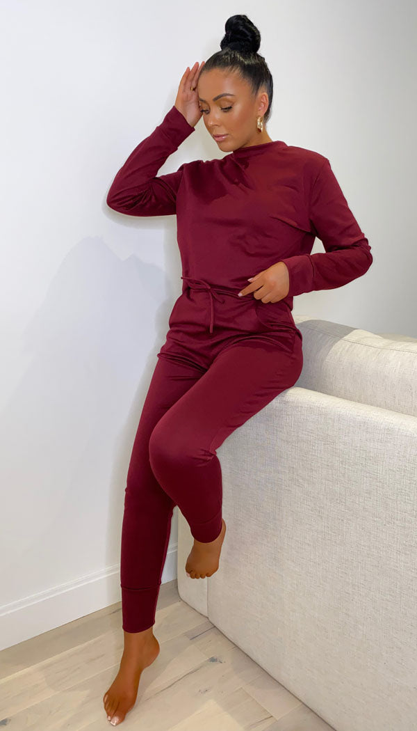 Long Sleeved Plain Lounge Wear Two Piece - Dressmedolly