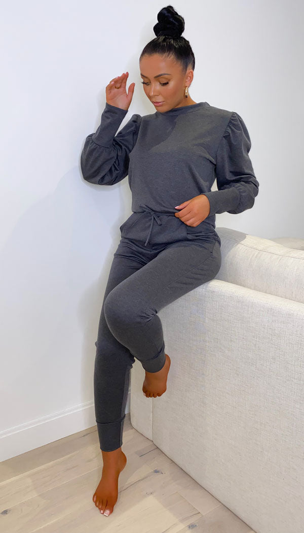Long Sleeved Puff Lounge Wear Two Piece - Dressmedolly