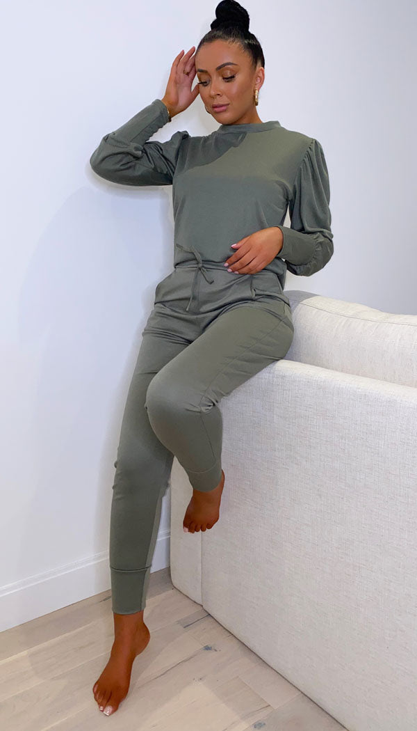 Long Sleeved Puff Lounge Wear Two Piece - Dressmedolly