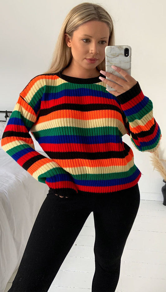 Rainbow Striped Knitted Jumper - Dressmedolly