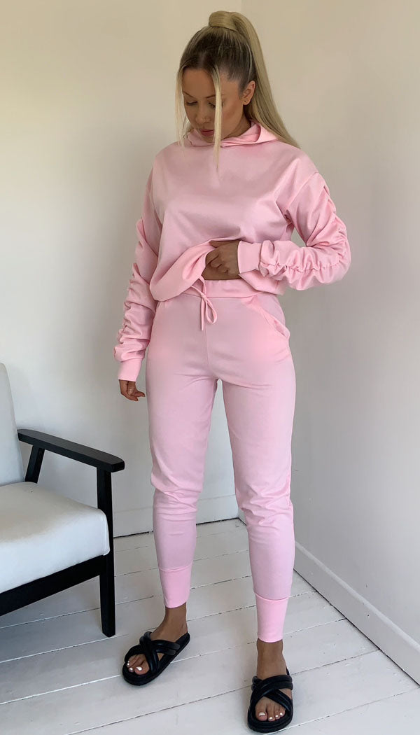 Ponti Hooded Ruche Sleeved Lounge Wear Tracksuit - Dressmedolly