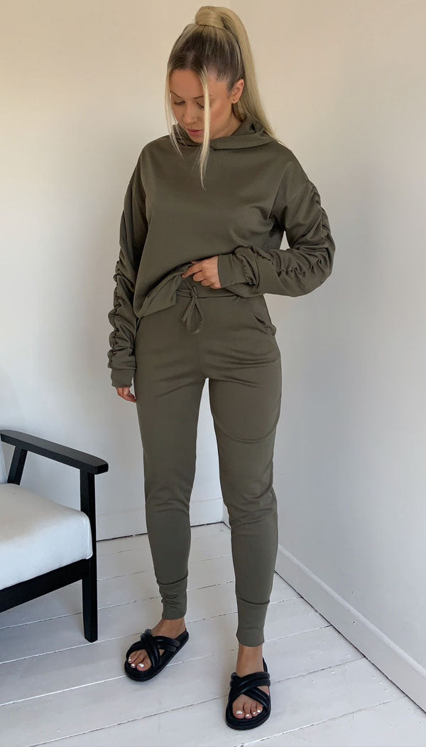 Ponti Hooded Ruche Sleeved Lounge Wear Tracksuit - Dressmedolly