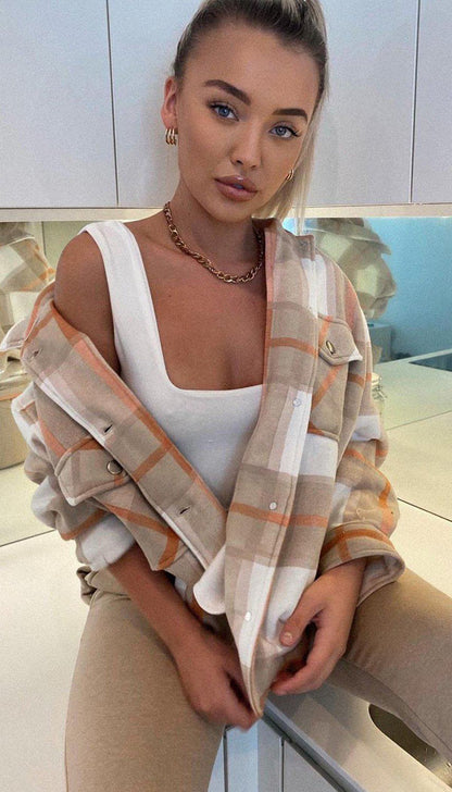 Check Oversized Shacket - Dressmedolly