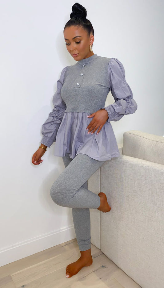 Shirt Button Contrast Frill Hem Two Piece - Dressmedolly