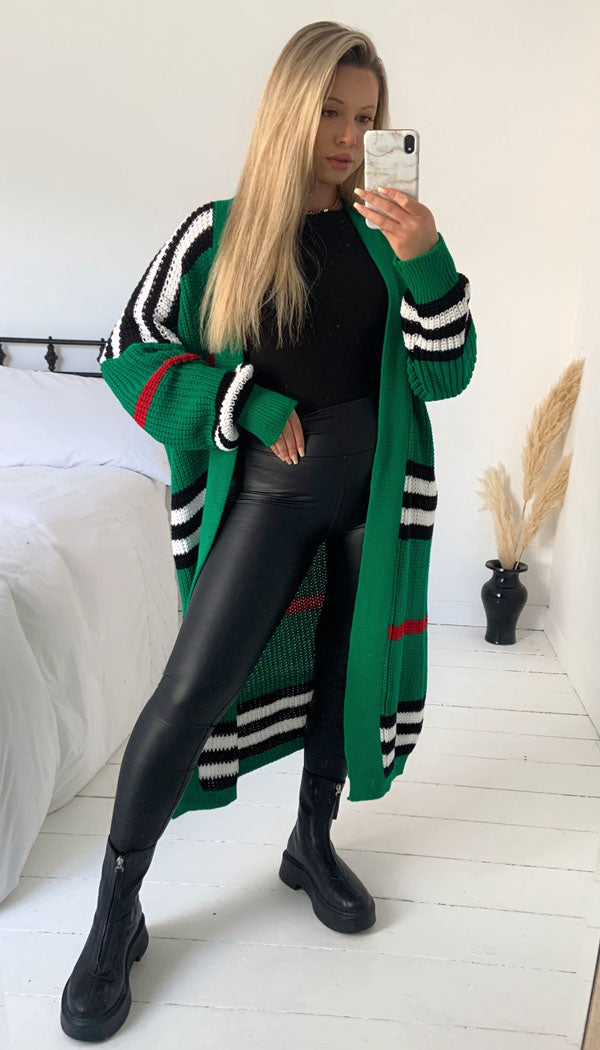 Striped Open Chunky Knitted Cardigan - Dressmedolly