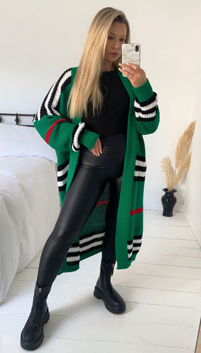 Striped Open Chunky Knitted Cardigan - Dressmedolly