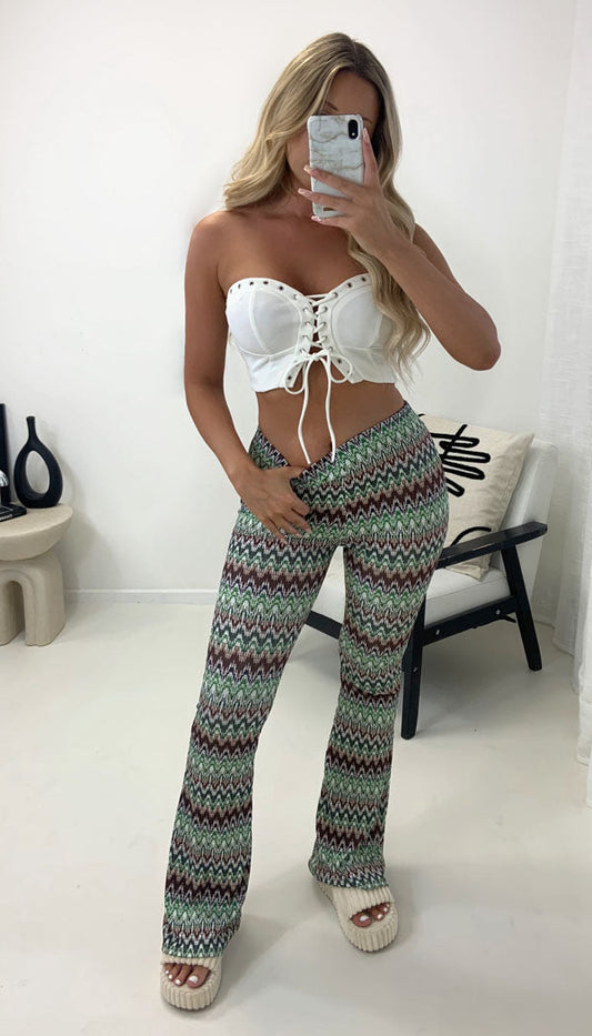 COCO Aztec Zig Zag Flared Trousers - Dressmedolly
